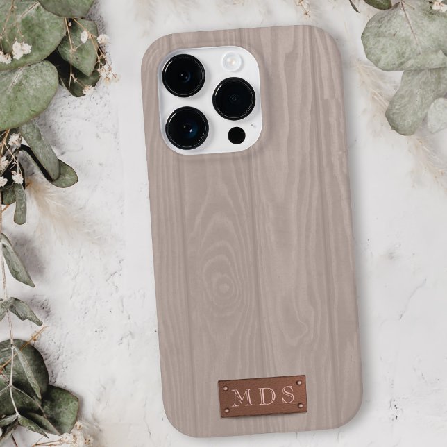 Coques Case-Mate iPhone Monogramme de grains de bois broyé rose-rousse (A blush pink wash wood look phone case with space for your initials)