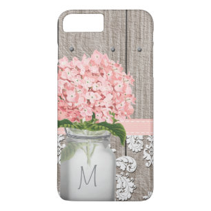 Coque iPhone 7 Plus Monogramme de Hydrangée rose Mason Jar