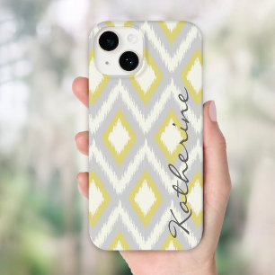 Coque Case-Mate iPhone Monogramme de Ikat Chevron de la tribu gris et jau