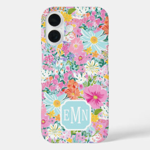 Coque Pour iPhone 16 Monogramme de jardin rose coloré