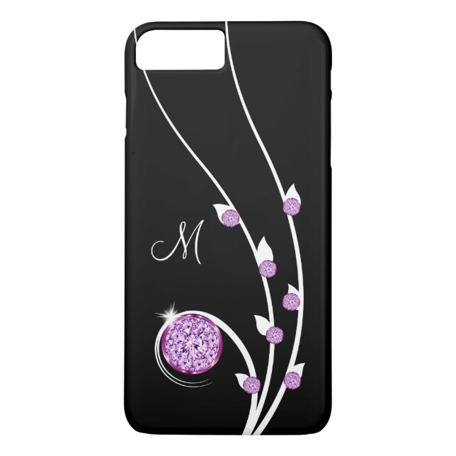 Coques Case-Mate iPhone Monogramme de joyau de rhinestone violet brillant (Dos)