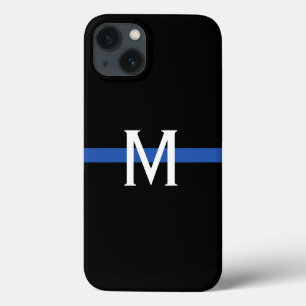 Coques Pour iPhone Monogramme de la ligne bleue mince de la police