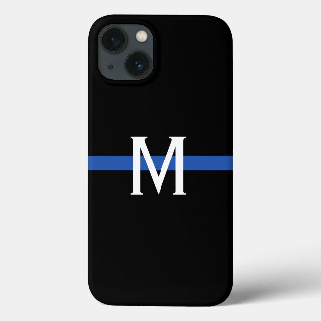 Coques Case-Mate iPhone Monogramme de la ligne bleue mince de la police (Verso)