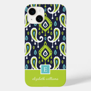 Coque Case-Mate iPhone Monogramme de la marine et de l'île verte Ikat Pai