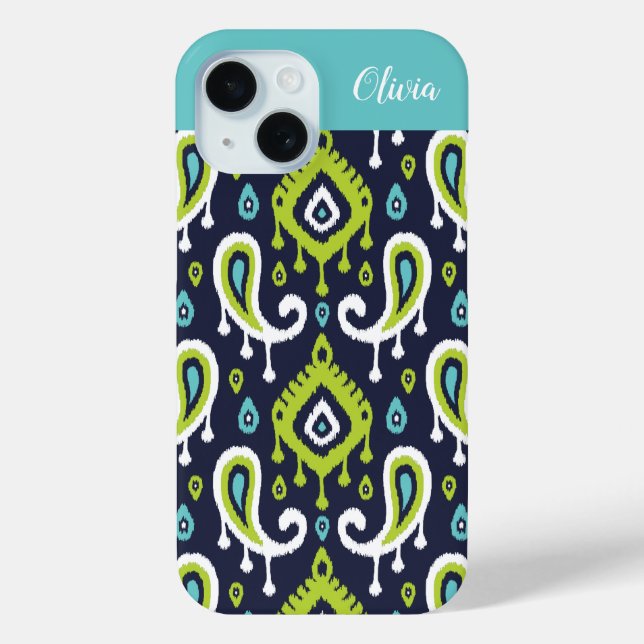Coques Case-Mate iPhone Monogramme de la marine et de l'île verte Ikat Pai (Verso)