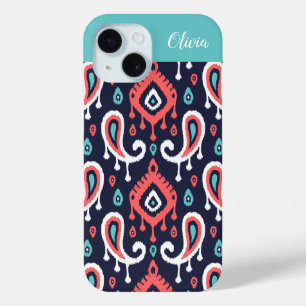 Coque Case-Mate iPhone Monogramme de la marine et du corail Ikat Paisley