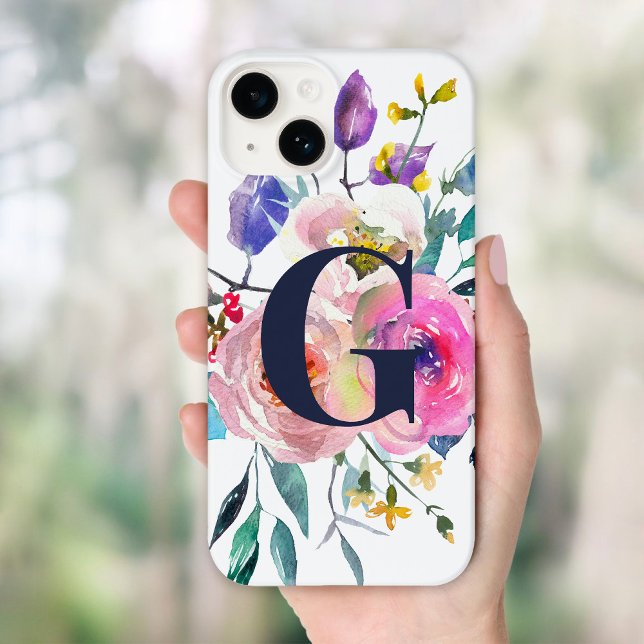 Coques Case-Mate iPhone Monogramme de la marine florale de Sunrise Boho (Créateur téléchargé)