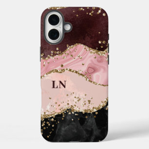 Coque Pour iPhone 16 Plus Monogramme de la Parties scintillant dorée noire