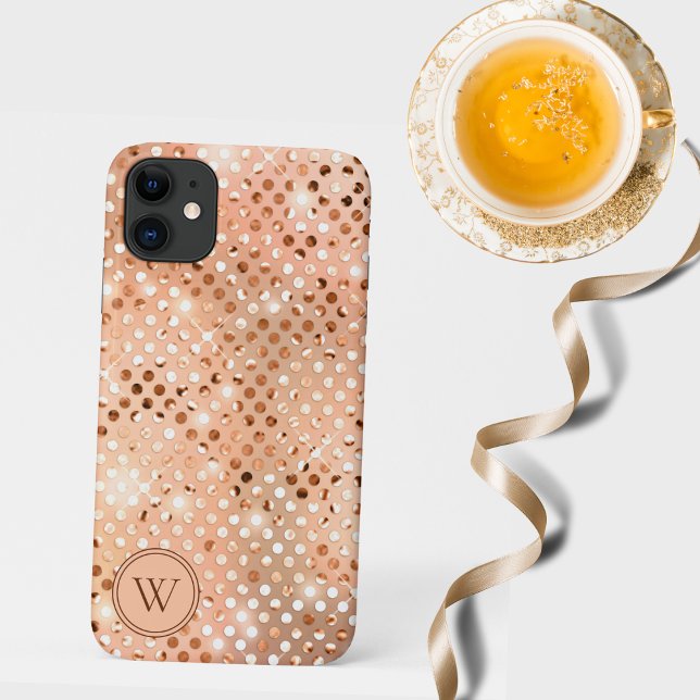 Coques Case-Mate iPhone Monogramme de la pêche et de l'or Shimmer (Créateur téléchargé)