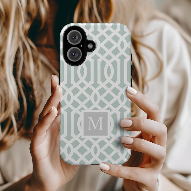 Coques Case-Mate iPhone Monogramme de la pinte et des trellis gris | Coule (Créateur téléchargé)