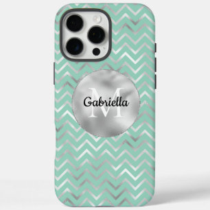 Coque iPhone 16 Pro Max Monogramme de la pointe Silver Zigzag