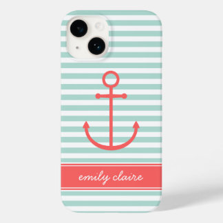 Coque Pour iPhone 14 Monogramme de l'Ancre de la pointe et du corail