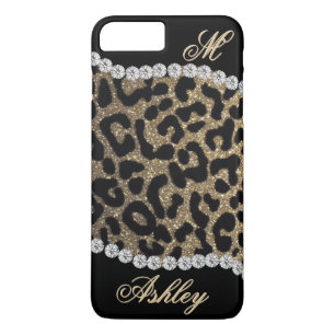 Coque iPhone 8 Plus/7 Plus Monogramme de léopard et de diamant