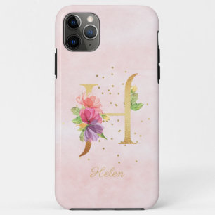 Case-Mate iPhone Case Monogramme de lettre initiale H florale à l'aquare
