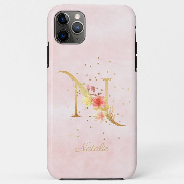Coques Case-Mate iPhone Monogramme de lettre initiale N florale à l'aquare (Dos)