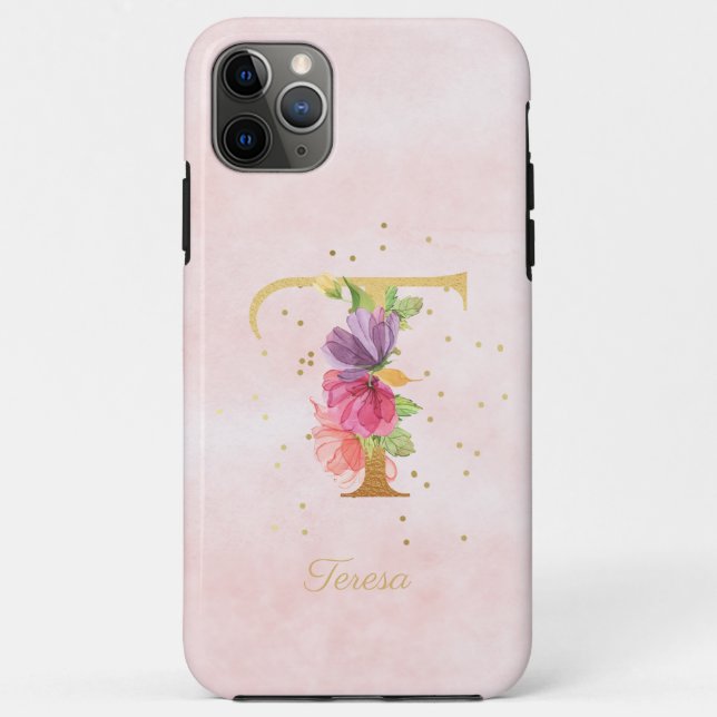 Coques Case-Mate iPhone Monogramme de lettre initiale T en aquarelle flora (Dos)