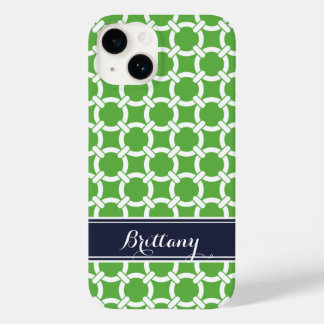Coques Pour iPhone Monogramme de liens de Preppy Green et Navy