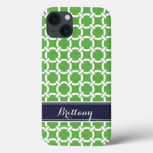 Coques Case-Mate iPhone Monogramme de liens de Preppy Green et Navy (Verso)