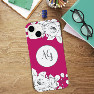 Coque Case-Mate iPhone Monogramme de magenta à la floraison blanche