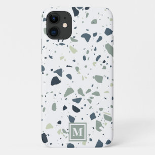 Case-Mate iPhone Case Monogramme de marbre bleu moderne Terrazzo