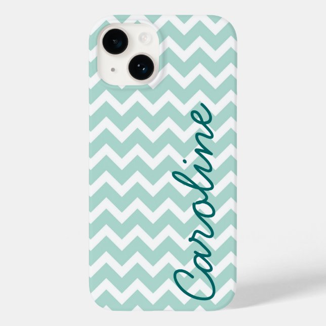 Coques Case-Mate iPhone Monogramme de menthe Chevron (Verso)