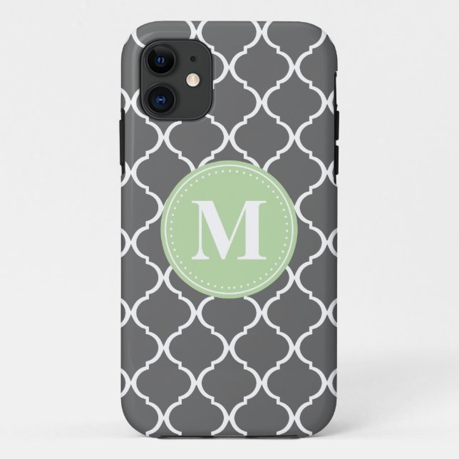 Coques Case-Mate iPhone Monogramme de menthe grise marocaine (Dos)