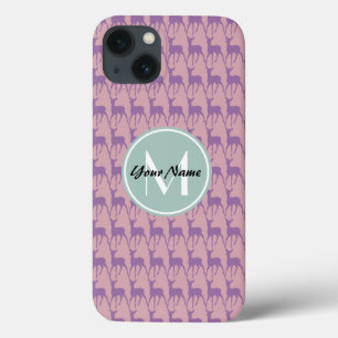 Coques Pour iPhone Monogramme de menthe Lilac et cerf rose Personnali