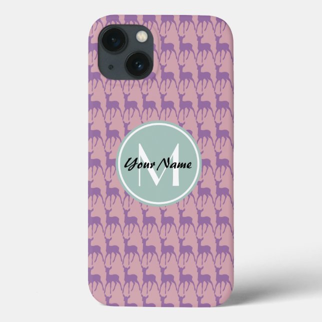 Coques Case-Mate iPhone Monogramme de menthe Lilac et cerf rose Personnali (Verso)