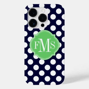 Coque Pour iPhone 14 Pro Monogramme de Motif à points bleu et blanc de la m