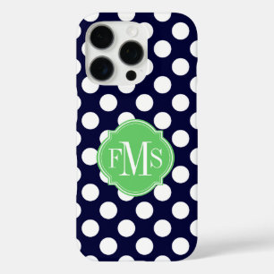 Coque iPhone 16 Pro Monogramme de Motif à points bleu et blanc de la m