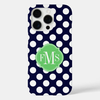 Coque iPhone 16 Pro Monogramme de Motif à points bleu et blanc de la m