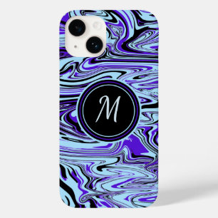 Coque Case-Mate iPhone Monogramme de Motif Abstrait d'aquarelle bleu mode