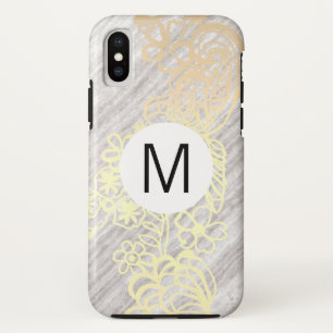 Case-Mate iPhone Case monogramme de motif brun à fleurs dorées