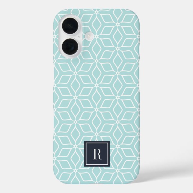 Coques Case-Mate iPhone Monogramme de Motif géométrique Mint & Navy (Verso)