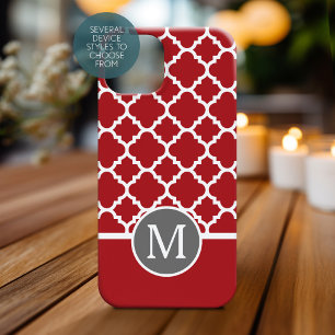 Coques Pour iPhone Monogramme de Motif géométrique rouge et gris