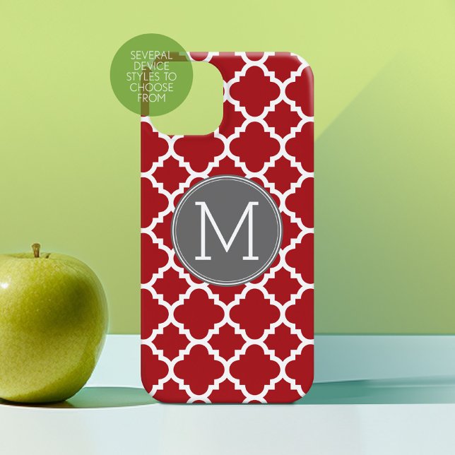 Coques Case-Mate iPhone Monogramme de Motif géométrique rouge et gris (Personalized Phone Case with Custom Photos Text - Choose a Device Style)