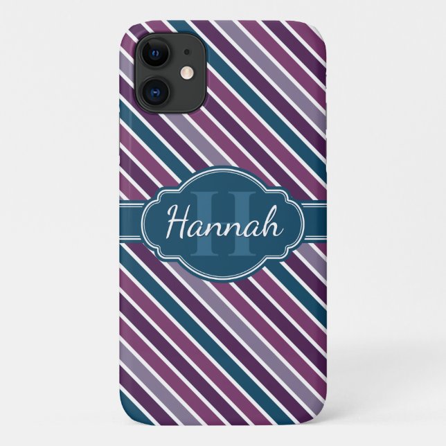 Coques Case-Mate iPhone Monogramme de Motif Turquoise Gras Violet (Dos)