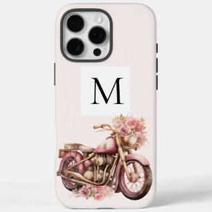Coque iPhone 16 Pro Max Monogramme de moto floral rose 