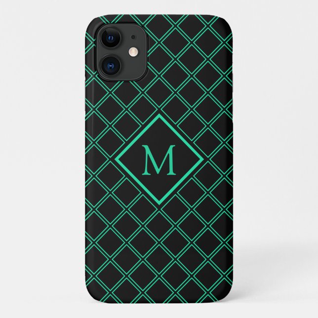 Coques Case-Mate iPhone Monogramme de Neo Mint et Motif de Diamant Noir (Dos)