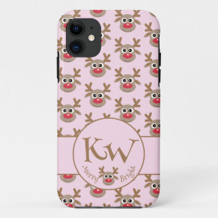 Case-Mate iPhone Case Monogramme de Noël rose mignon Motif de rennes