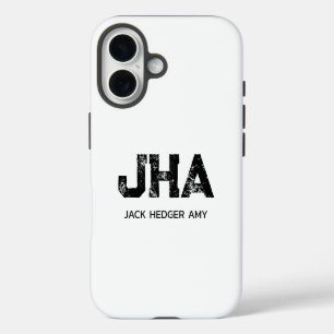 COQUE POUR iPhone 16 MONOGRAMME DE NOM À TROIS LETTRES NOIR MINIMALISTE