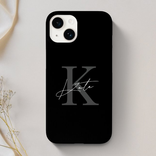 Coques Case-Mate iPhone Monogramme de nom de calligraphie noire moderne (Créateur téléchargé)