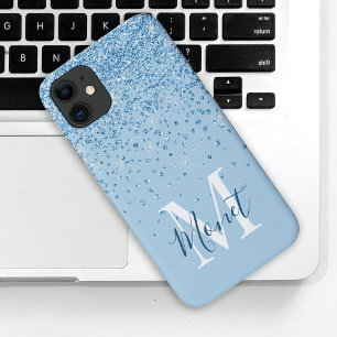 Case-Mate iPhone Case Monogramme de nom de script de paillettes bleu cla