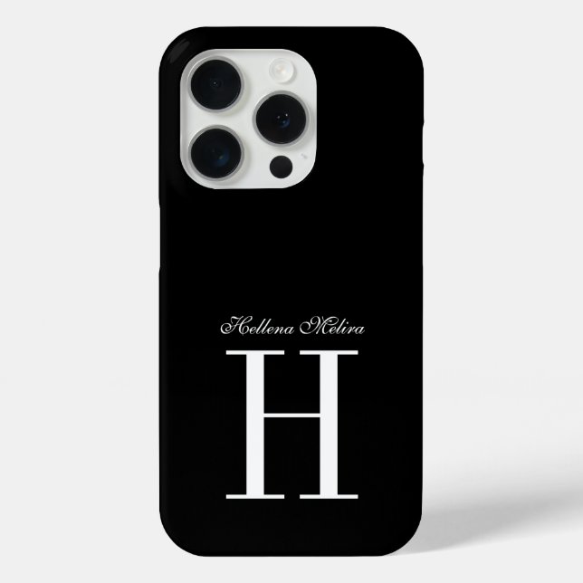 Coques Case-Mate iPhone Monogramme de nom de script élégant noir et blanc  (Verso)