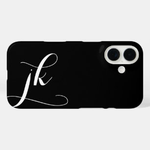 Coque Pour iPhone 16 Monogramme de nom de script noir et blanc moderne