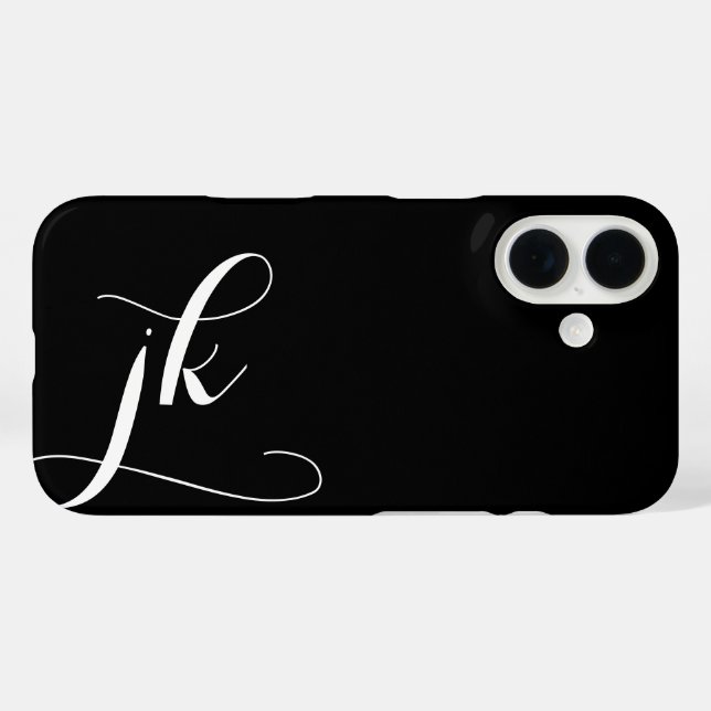 Coques Case-Mate iPhone Monogramme de nom de script noir et blanc moderne (Verso (horizontal))