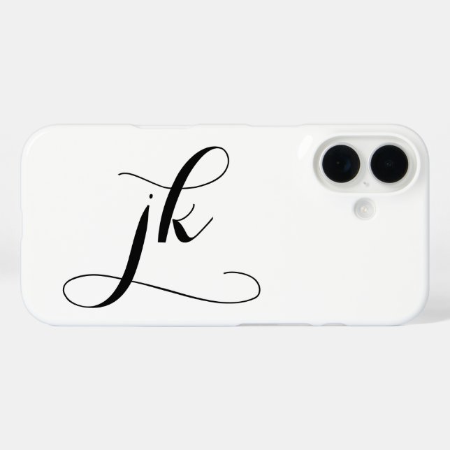 Coques Case-Mate iPhone Monogramme de nom de script noir et blanc moderne (Verso (horizontal))