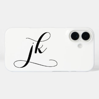Coque Pour iPhone 16 Monogramme de nom de script noir et blanc moderne
