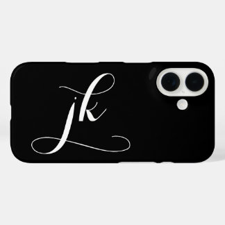 Coque Pour iPhone 16 Monogramme de nom de script noir et blanc moderne