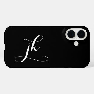 Coque Pour iPhone 16 Monogramme de nom de script noir et blanc moderne